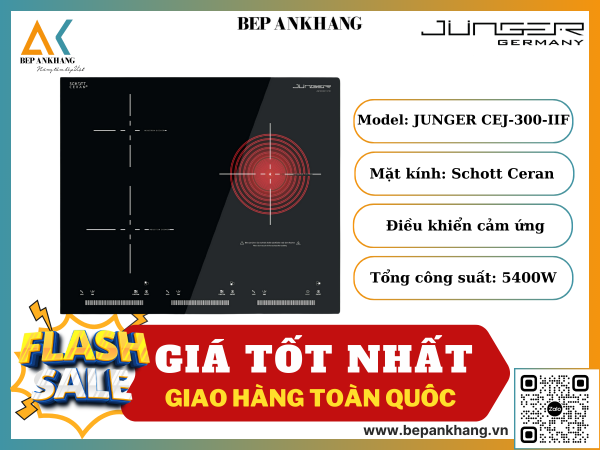 Bếp 3 Vùng nấu Từ Kết Hợp Hồng Ngoại  Junger CEJ-300-IIF - Made In Thai Lan